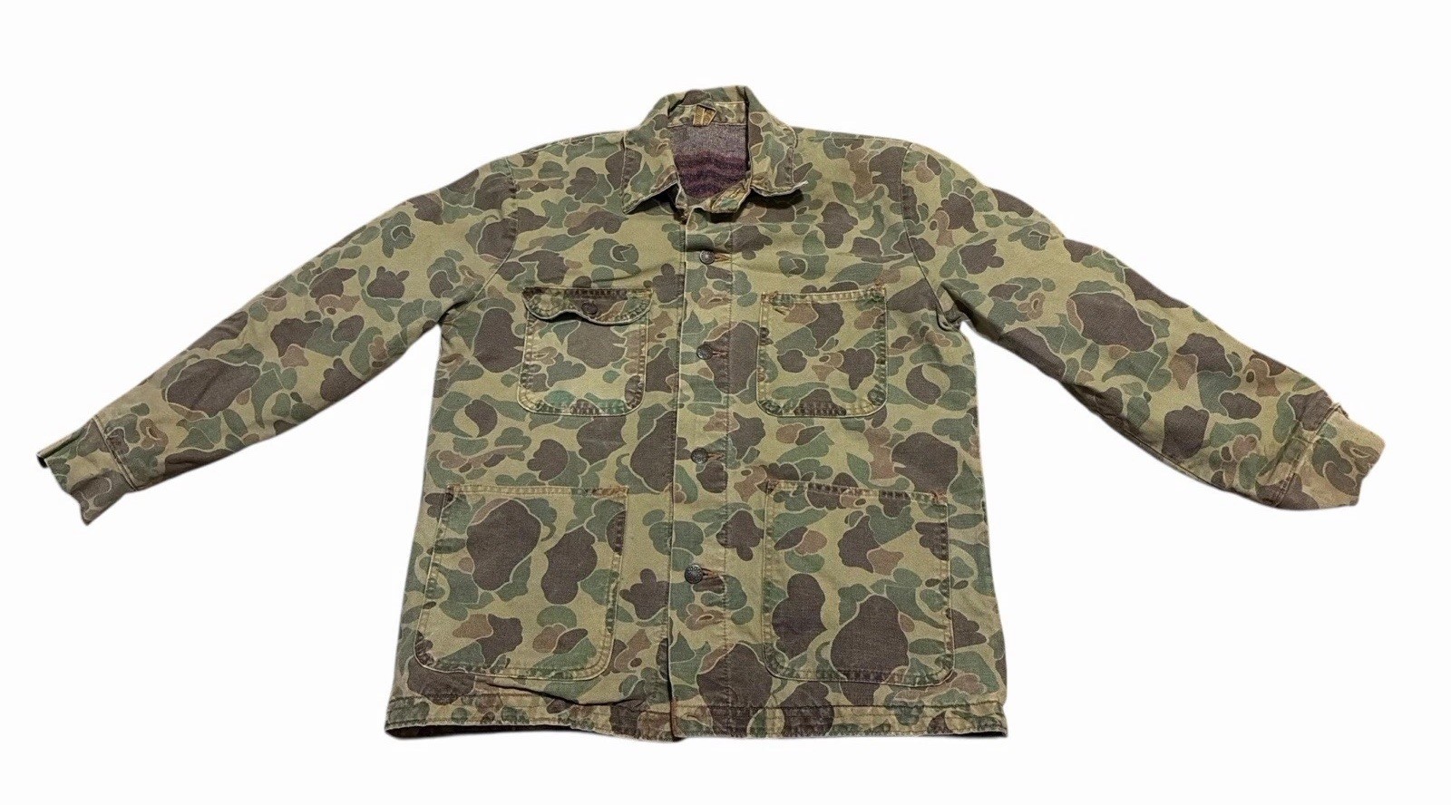 Vintage 50s Camouflage Chore Jacket 38 Frogskin Hunting Blanket Lined Blue Bell