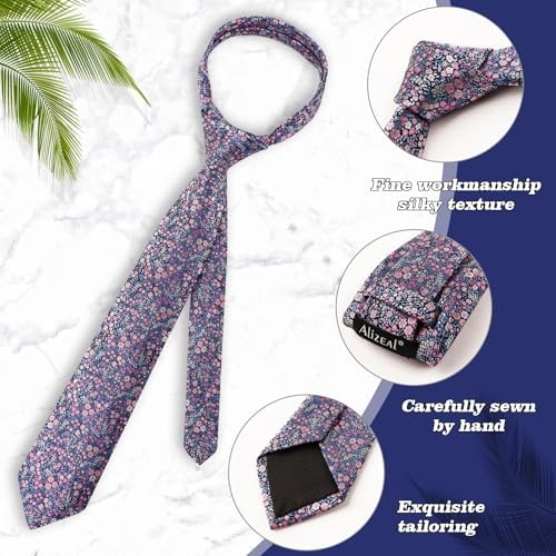 Mens 3.15inches Floral Tie with Flower Printed C142-navy/ Blue/ Pink