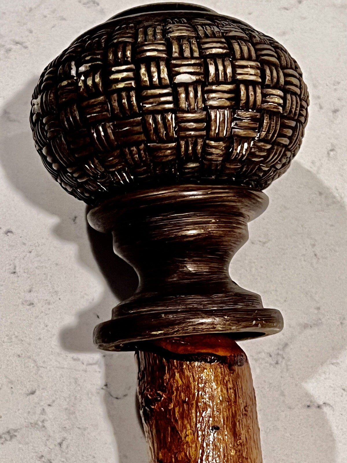 Victorian Intricate Brass Handled Carved Shaft Cane 40 + Inches
