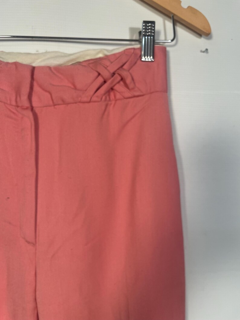 Vintage 1970s Coral Pink Cotton Bell Bottoms With Criss Cross loops 27 x 30