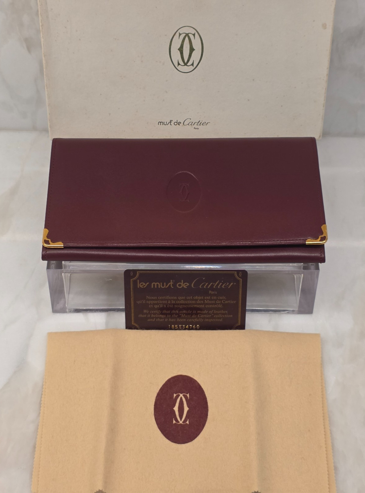 Vintage Cartier Must de Cartier Leather Long Wallet w/ Original box/dustbag/ID