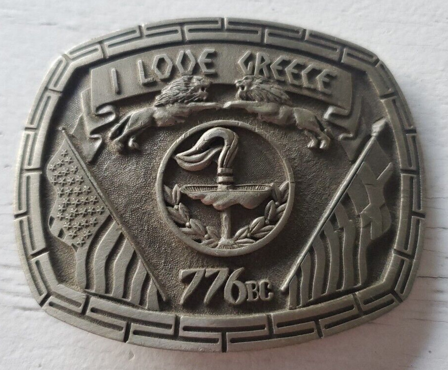 I Love Greece Belt Buckle 776 BC Olympia Greek Flag Zeus Lions Olympic Games