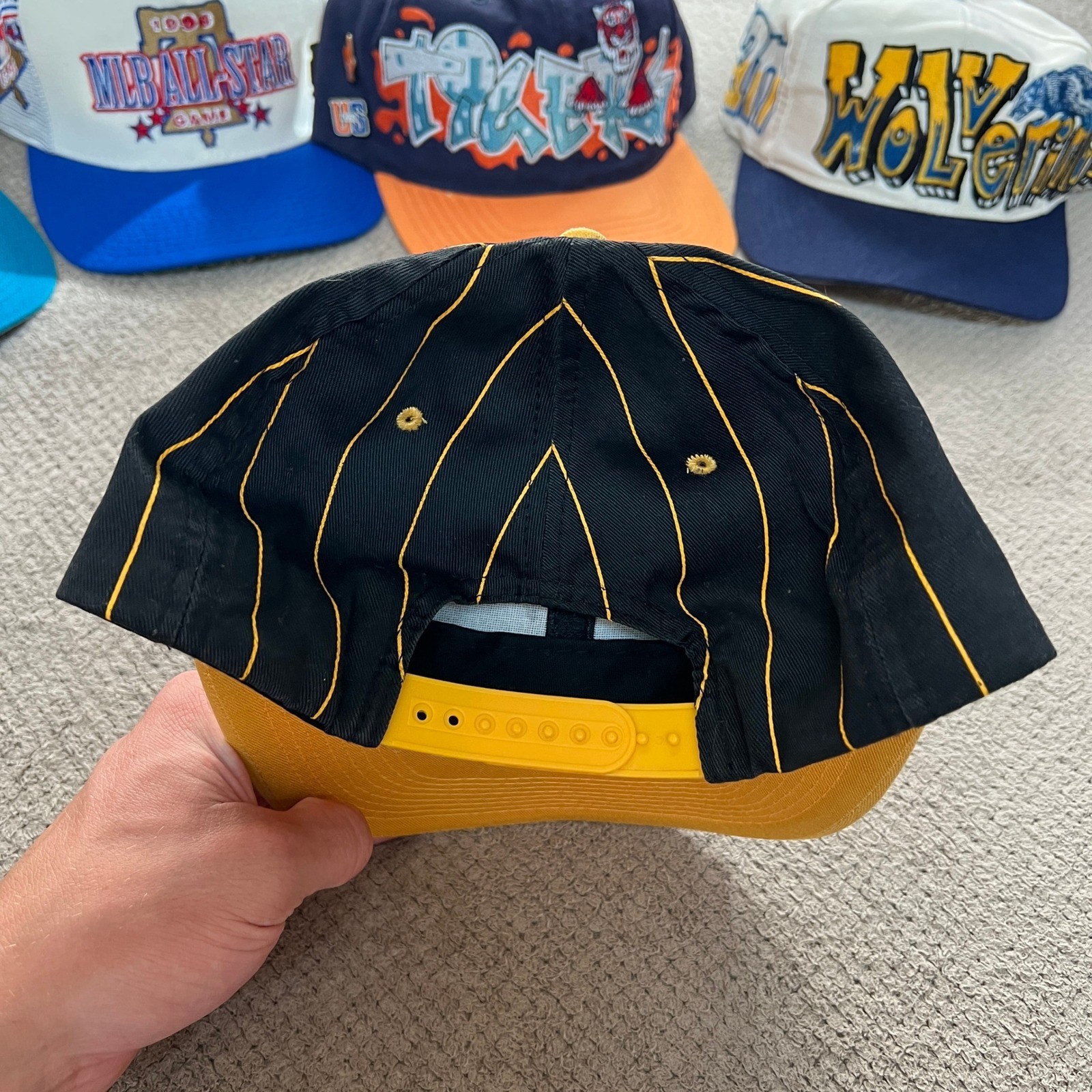 Vintage 1990s Jacksonville Jaguars Pinstripe Snapback Hat Black Gold NFL OSFA