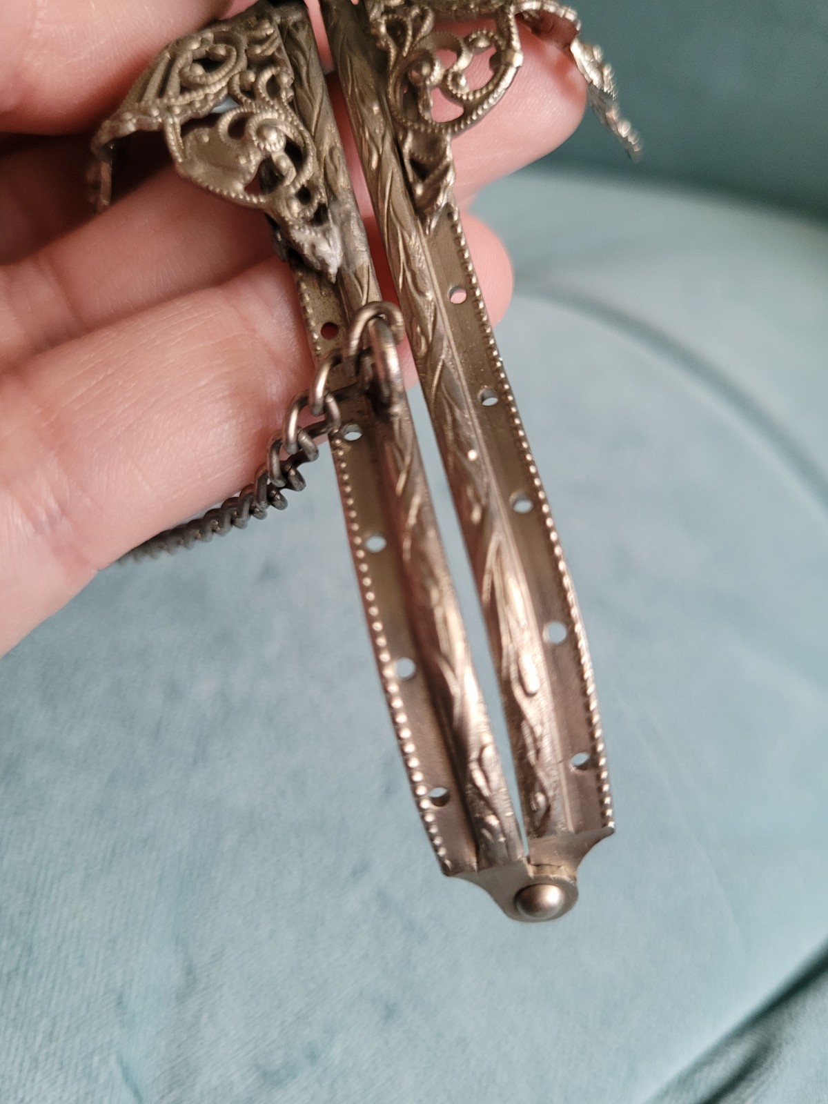 Antique Art Nouveau Ornate Filigree Silver Purse Frame Only w Stylized Flowers