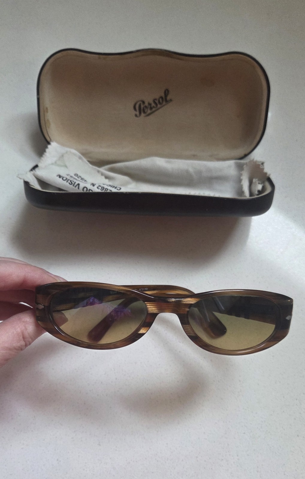 Vintage Persol Tortoise Oval Sunglasses Made in Italy w/ Case y2k era small lens