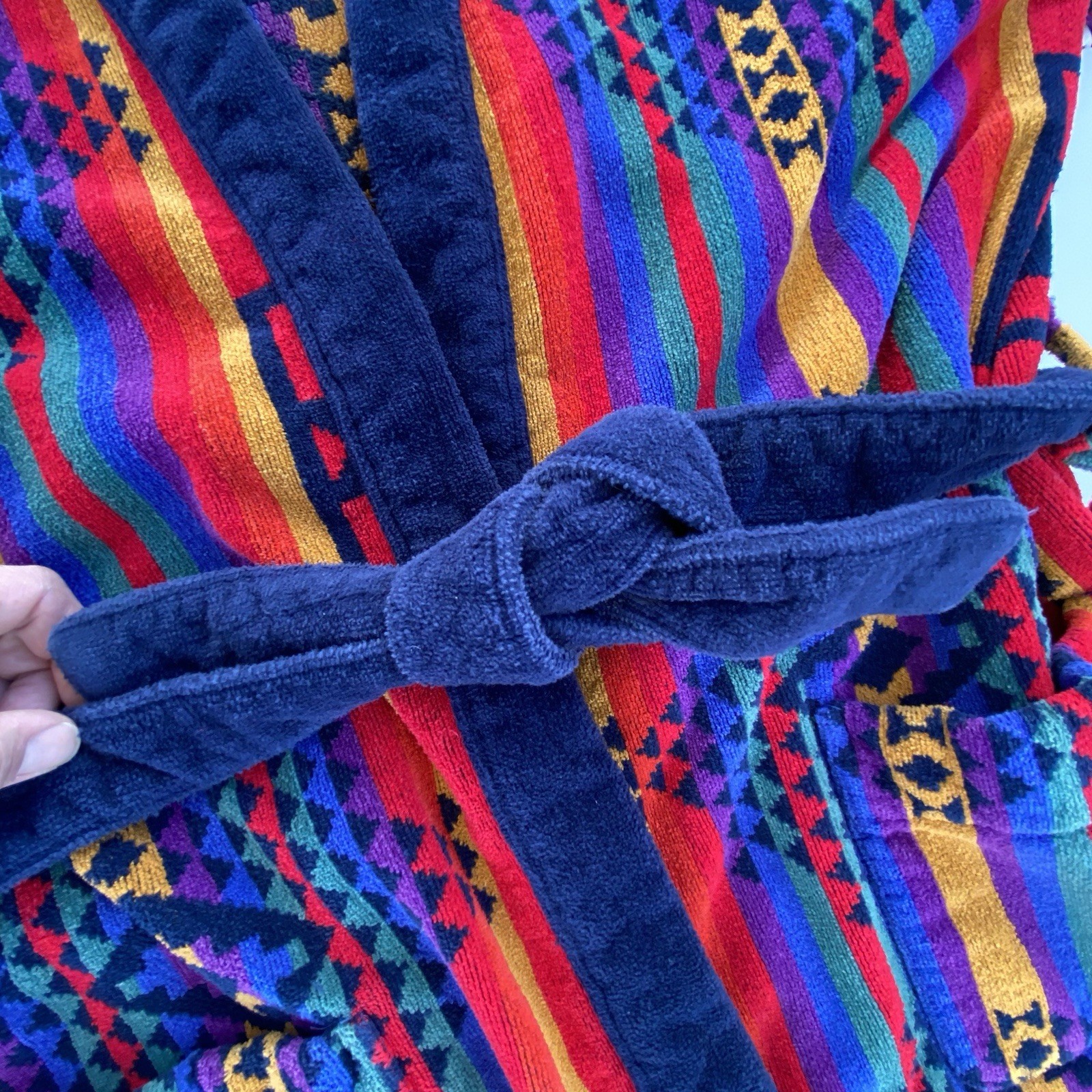 Vintage 80s Blass 100% Cotton Brazil Robe OS Colorful Aztec Southwestern Belted