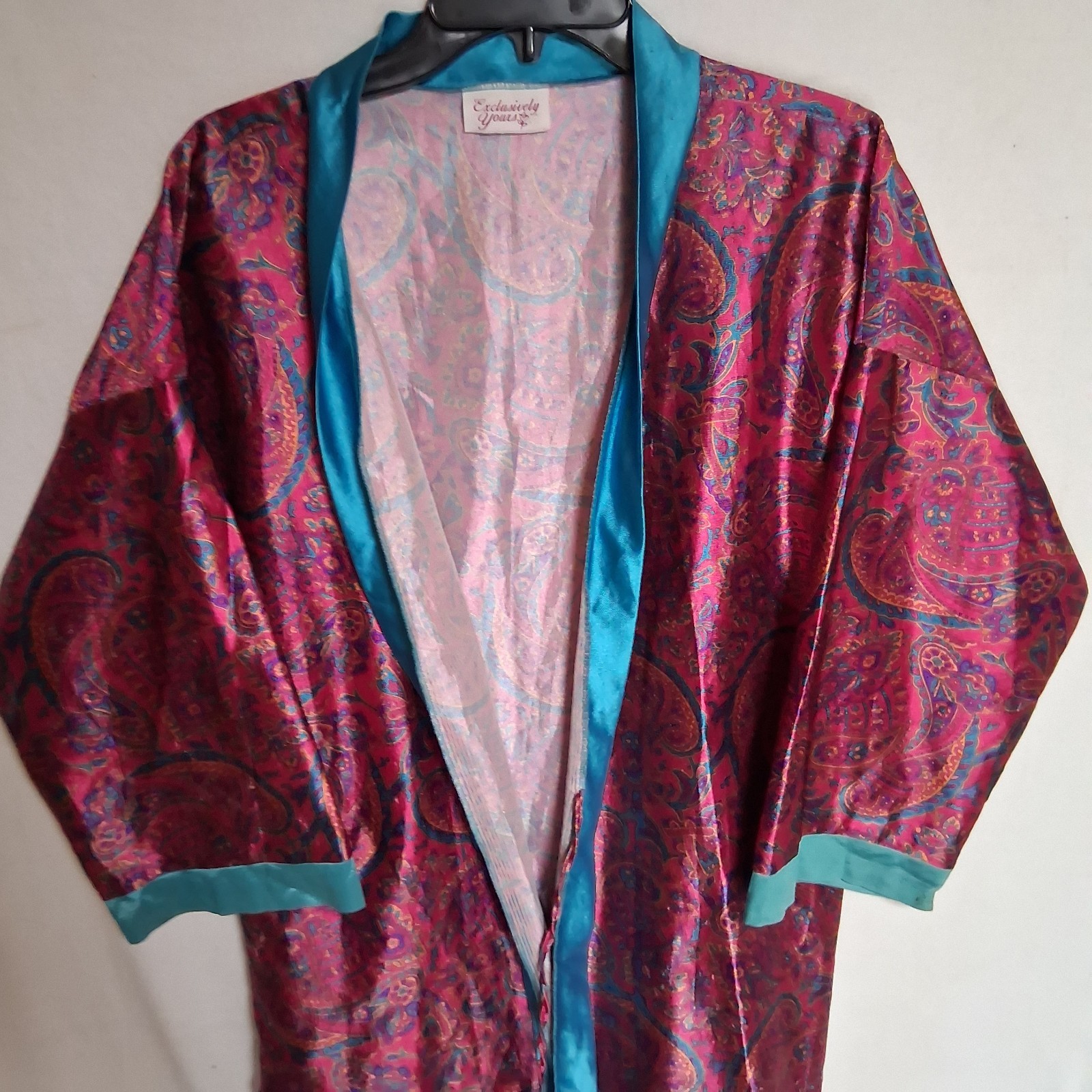 Vintage Exclusively Yours Robe Size XL Pink Turquoise Paisley Print Psychedelic