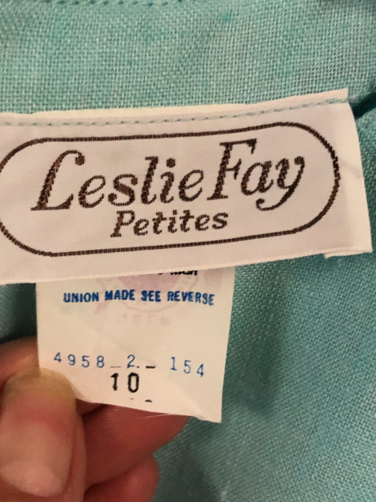 Vintage Leslie Fay Petites Peplum Style Dress Light Aqua Size 10 Cap Sleeves