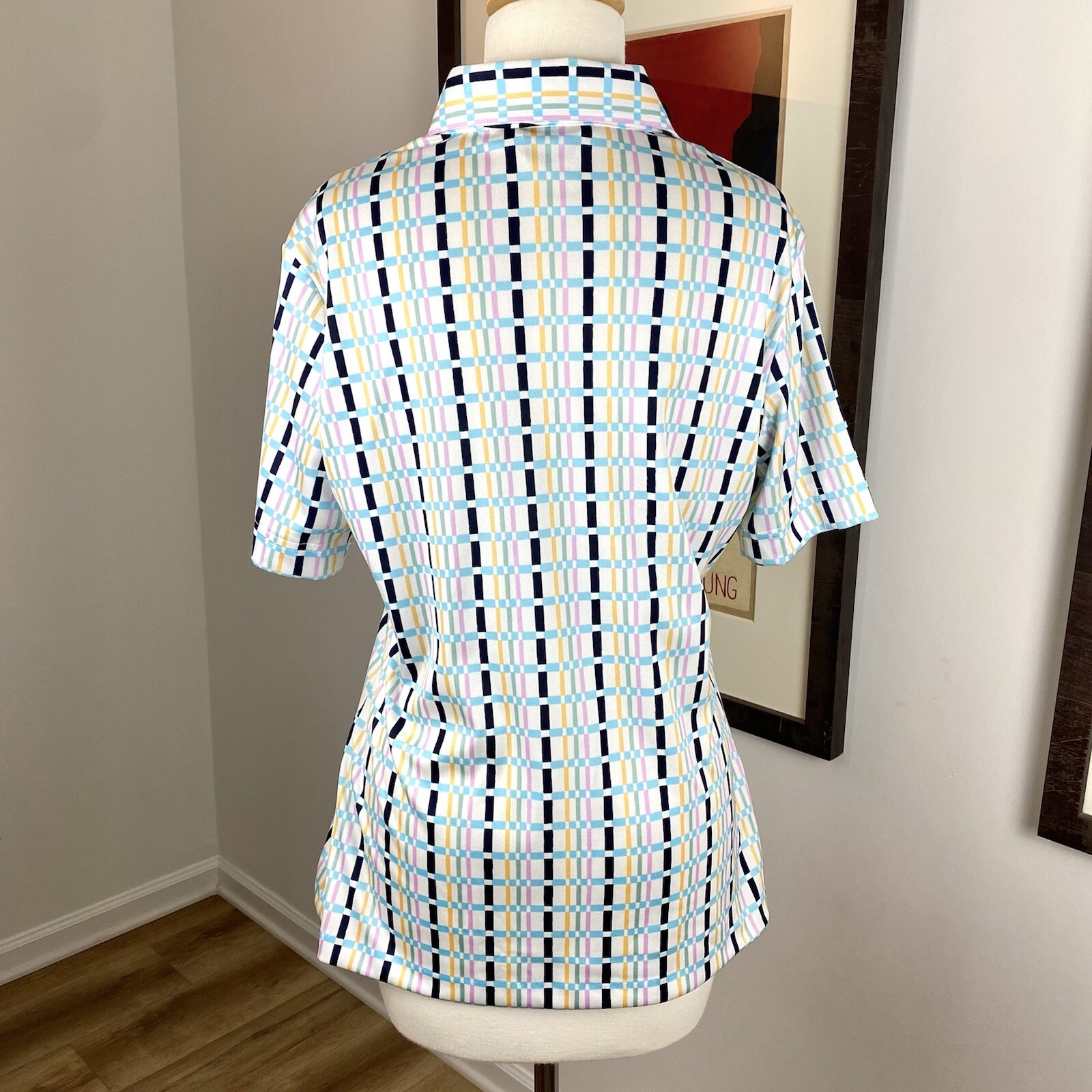 Vintage Geo Print Colorful Hooper Associates 70s Polyester Leisure Blouse 12