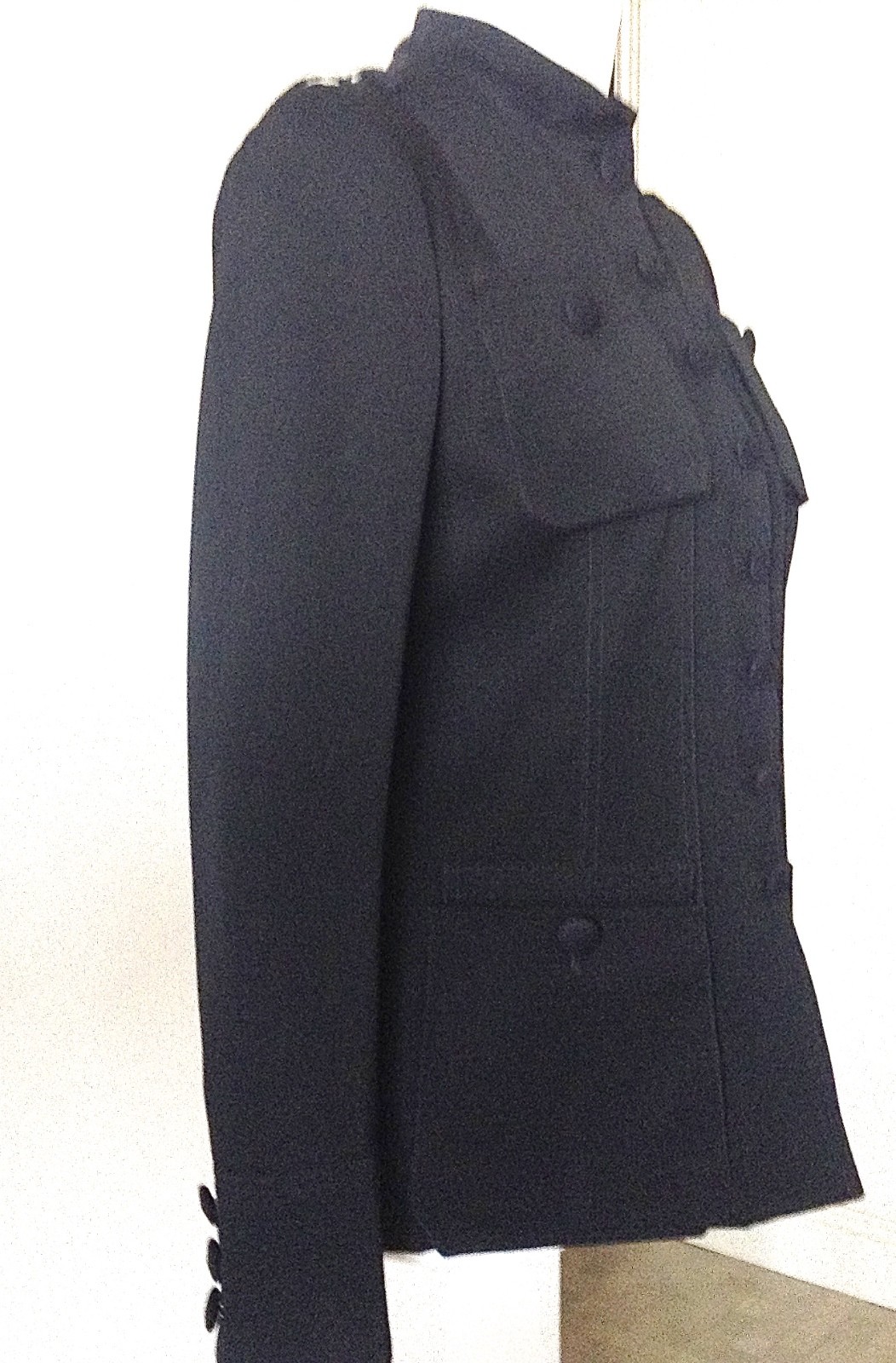Vintage MOSCHINO Black Military Style Jacket Epaulets Striped Lining sz US 6