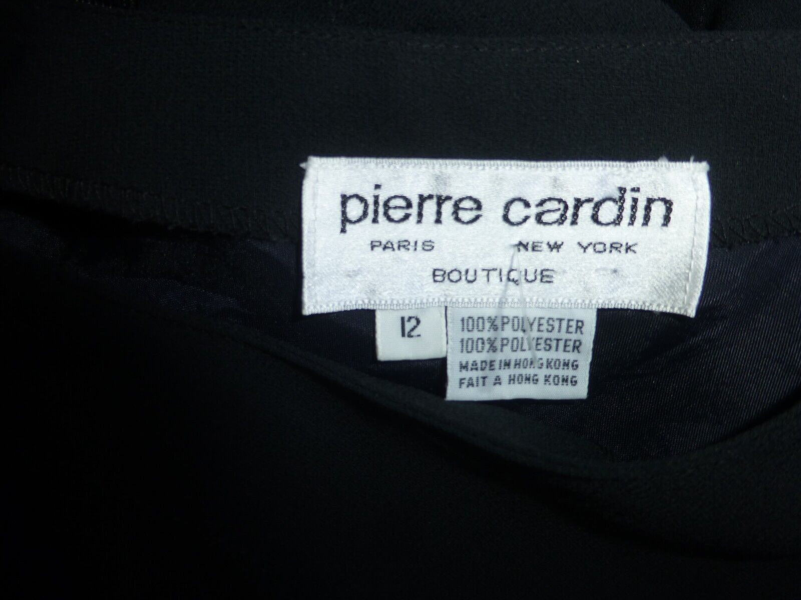 Vintage 80s Pierre CARDIN Boutique Black Crepe Lace Long Slv Midi DRESS sz 12