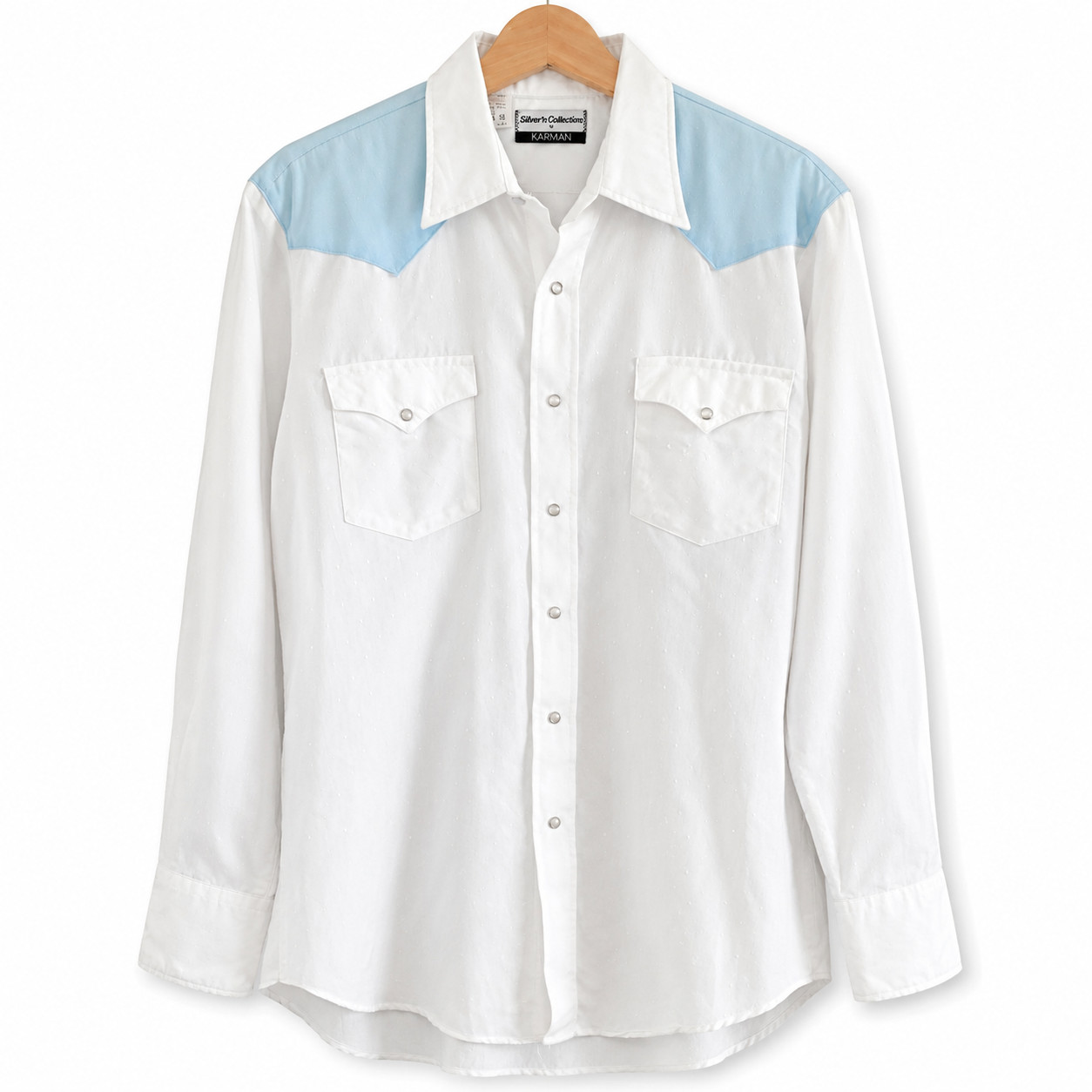 Karman Silver Collection Western Shirt Men’s 16.5 35 White Blue Pearl Snap