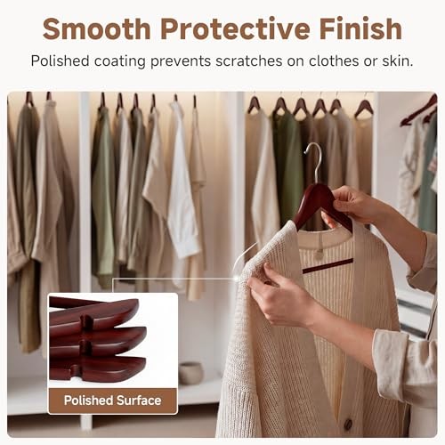 Wooden Hangers 20 Pack, Wood Coat Hangers 0.5″T (20 pack) Dark Cherry Color