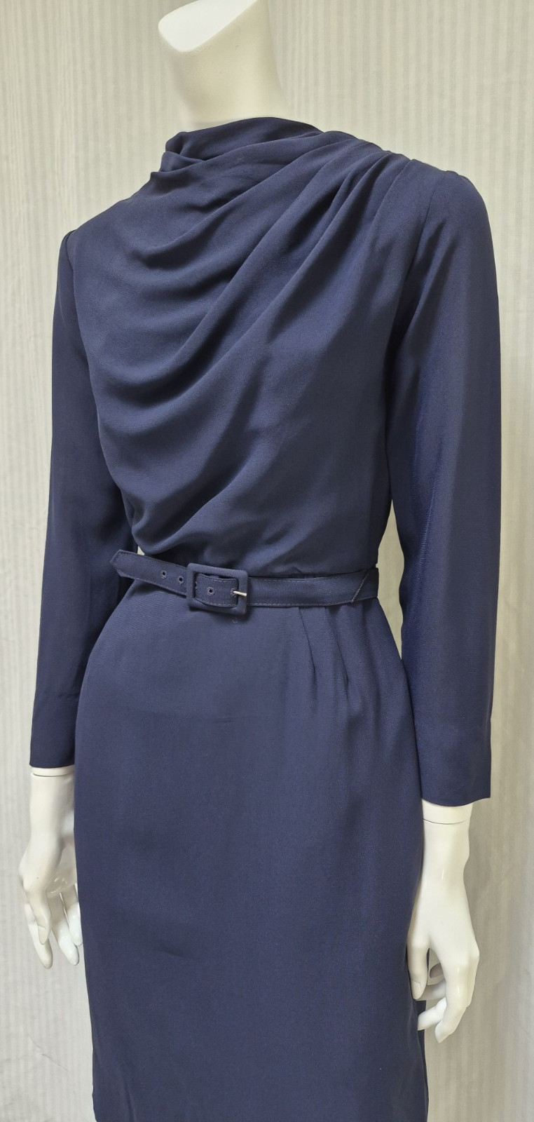 NWT Vintage 1960s SEARS FASHIONS Blue Wiggle Dress with Belt – Size S *READ*