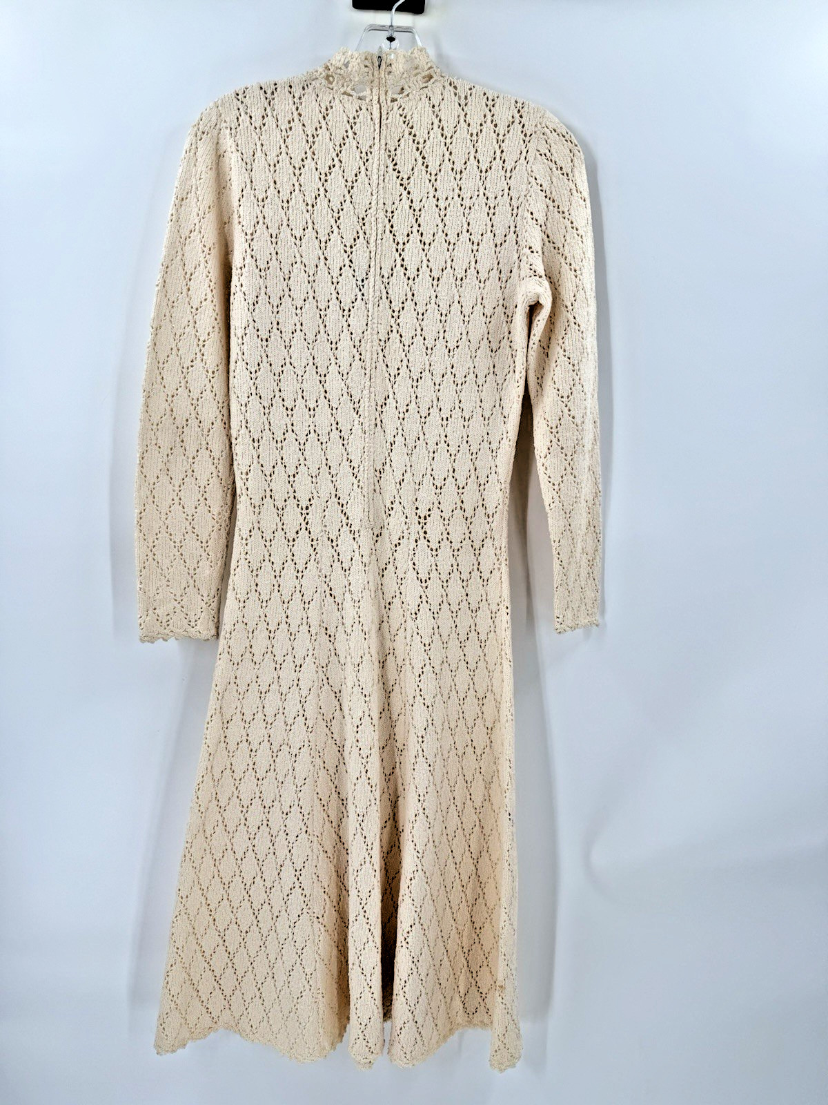 GORGEOUS Vintage Miss Joann California Cream Knit High Neck Maxi Dress A-Line 10