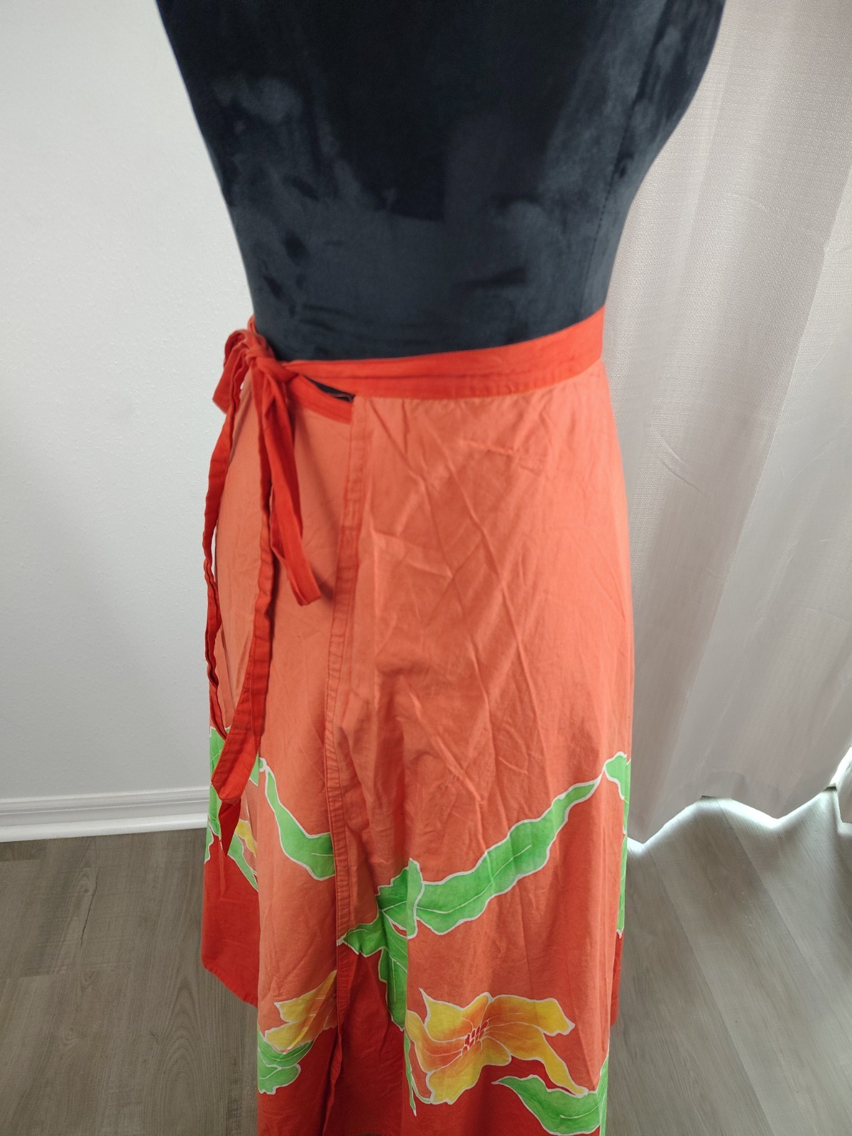 Vintage 70s Bali by Sarinah Batik Wrap Maxi Skirt – Orange Tropical Hibiscus