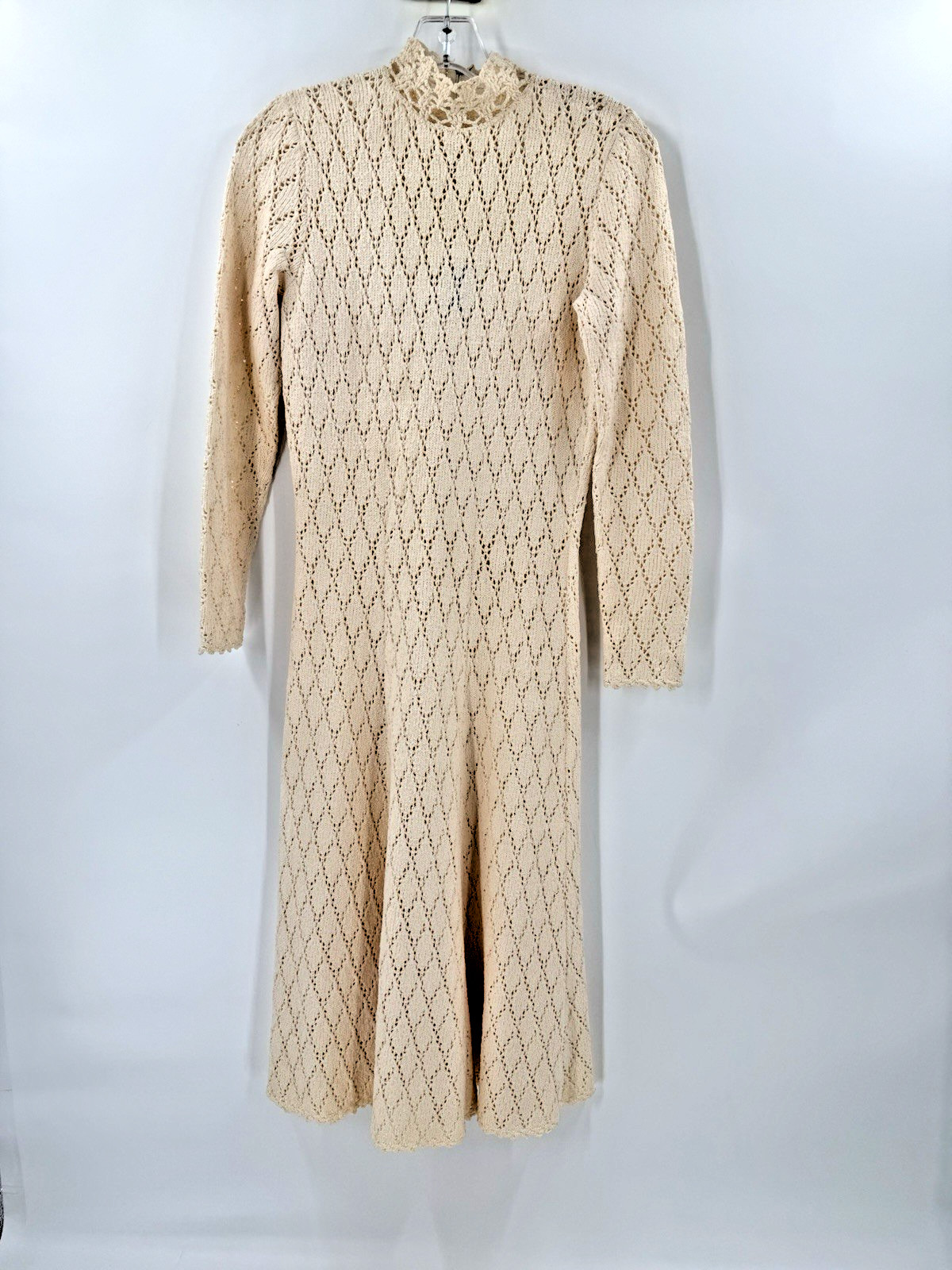 GORGEOUS Vintage Miss Joann California Cream Knit High Neck Maxi Dress A-Line 10