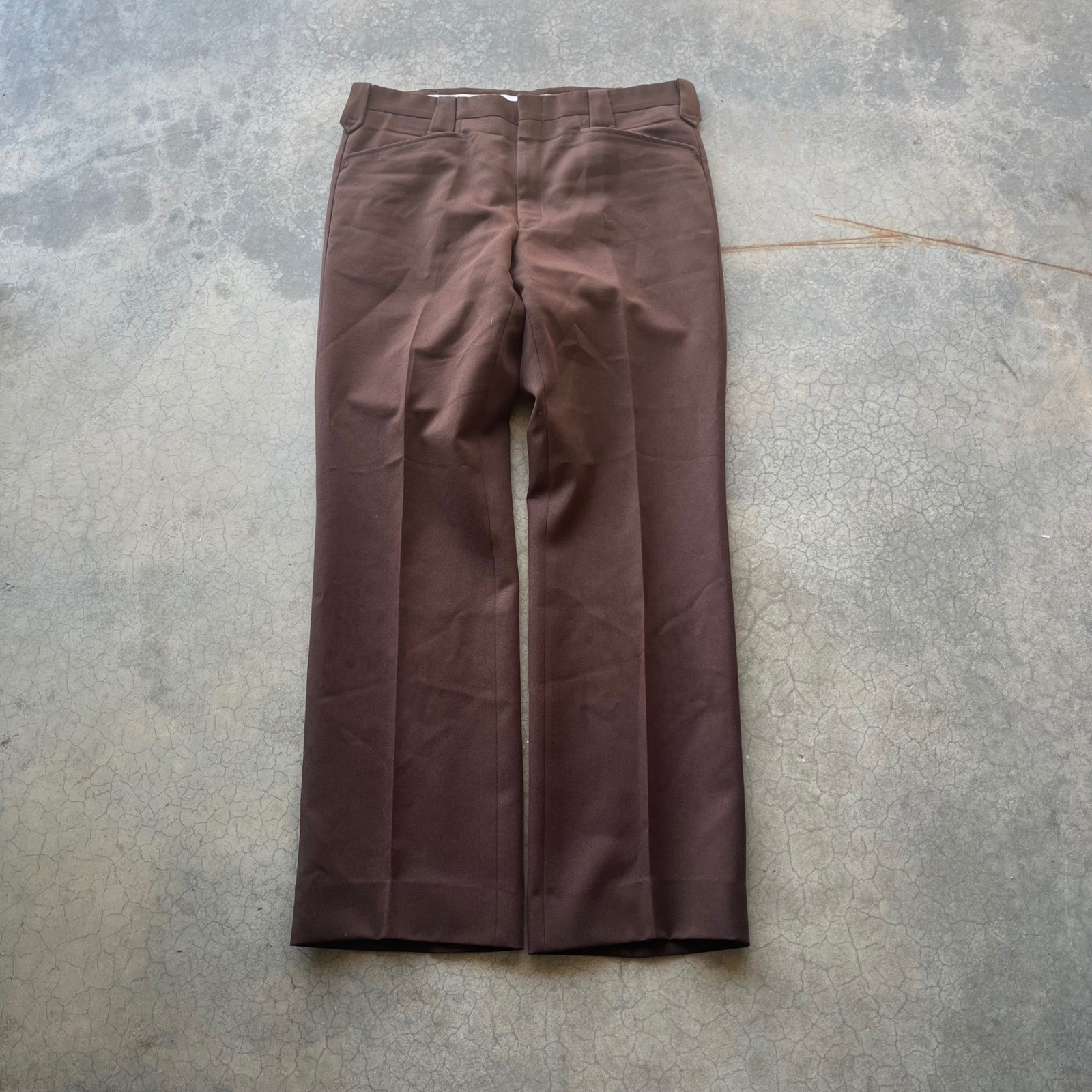 Vintage Circle S Mens Western Dress Slacks Brown Talon Zip Flare Pants 35×31