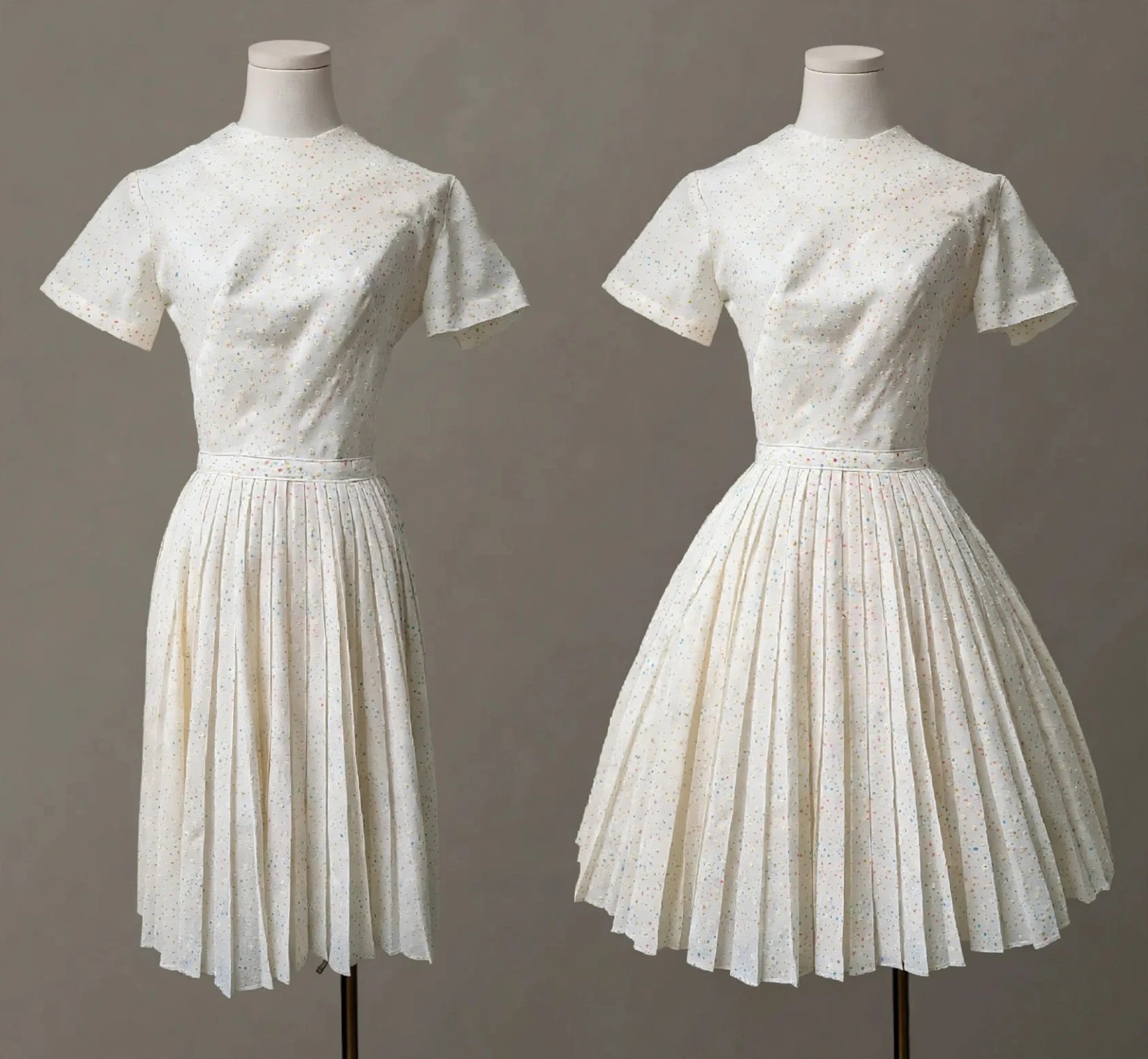 Vintage 50’s Green Brook Rare Crepe Polka Dot Fit And Flare Pleated Dress XS