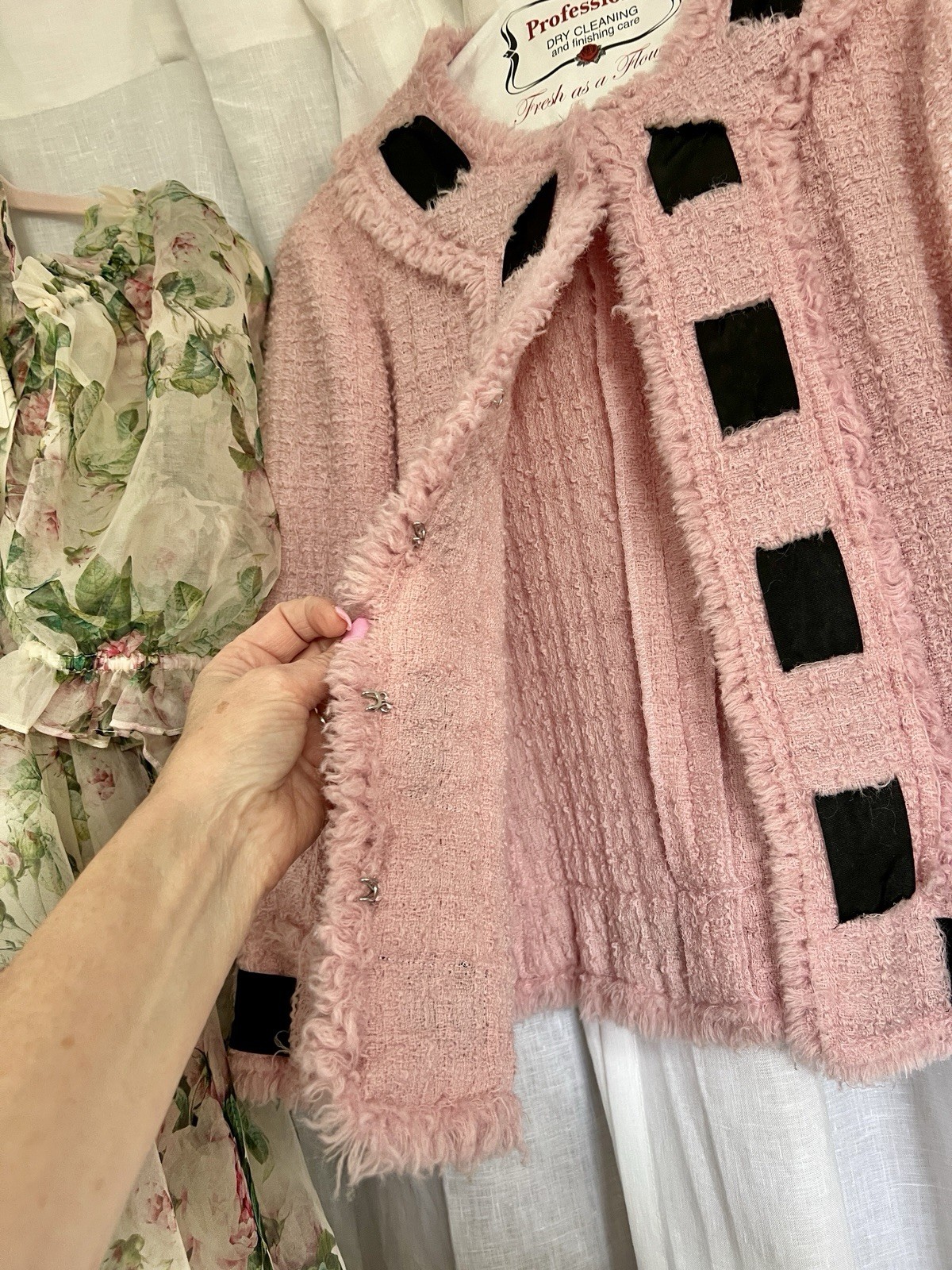 Vintage Moschino Pink & Black Bouclé Suit Size 10 Great Condition Worn Only Once