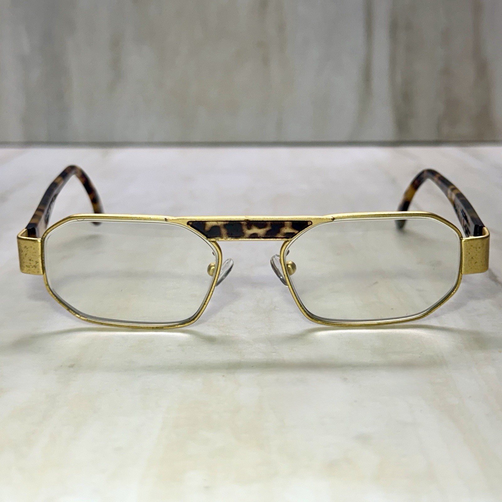 Vintage Givenchy Eyeglass Frames Gold Octagonal Geometric Tortoise Shell 132 TOR