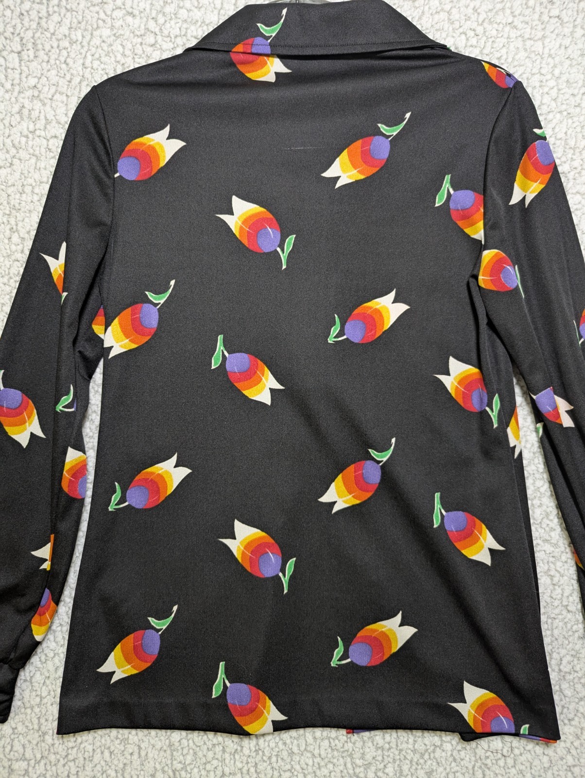Vintage Aileen Rainbow Tulip Novelty Print Button Up Blouse Size 12 Retro Art