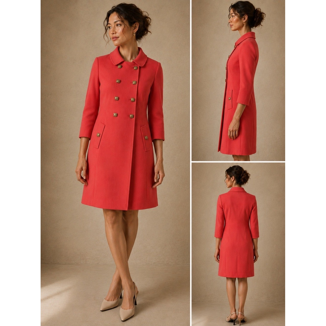 Rizik Bros DC Women’s Coral Double Breasted Vintage Coat: 1960’s to early 70’s
