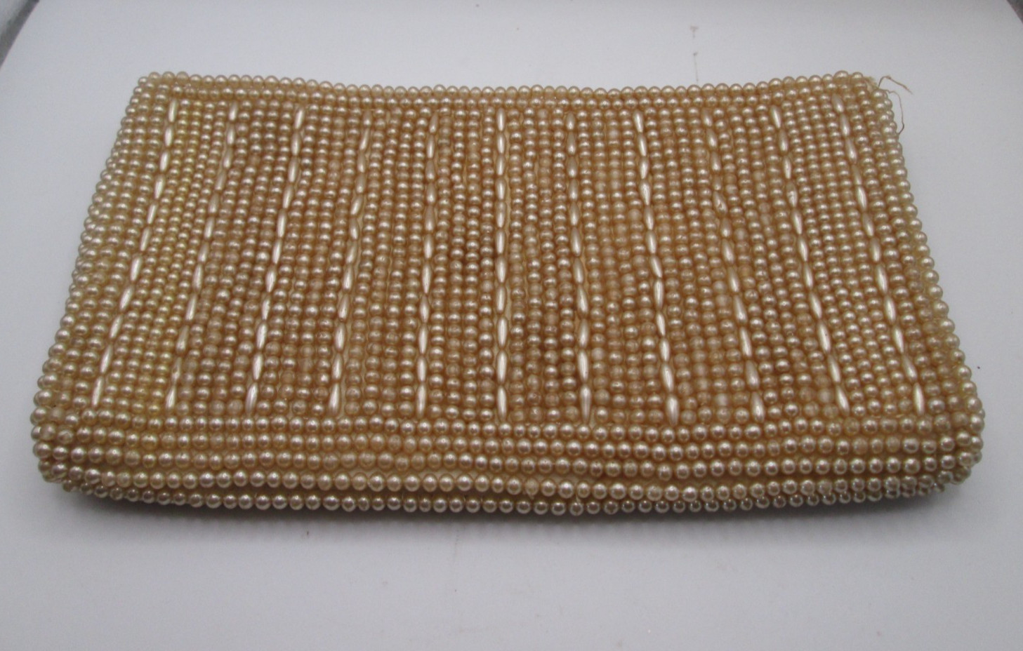 VTG Fine Arts Bag Co Japan Faux Pearl Beaded Evening Bag Clutch Purse Zip Close