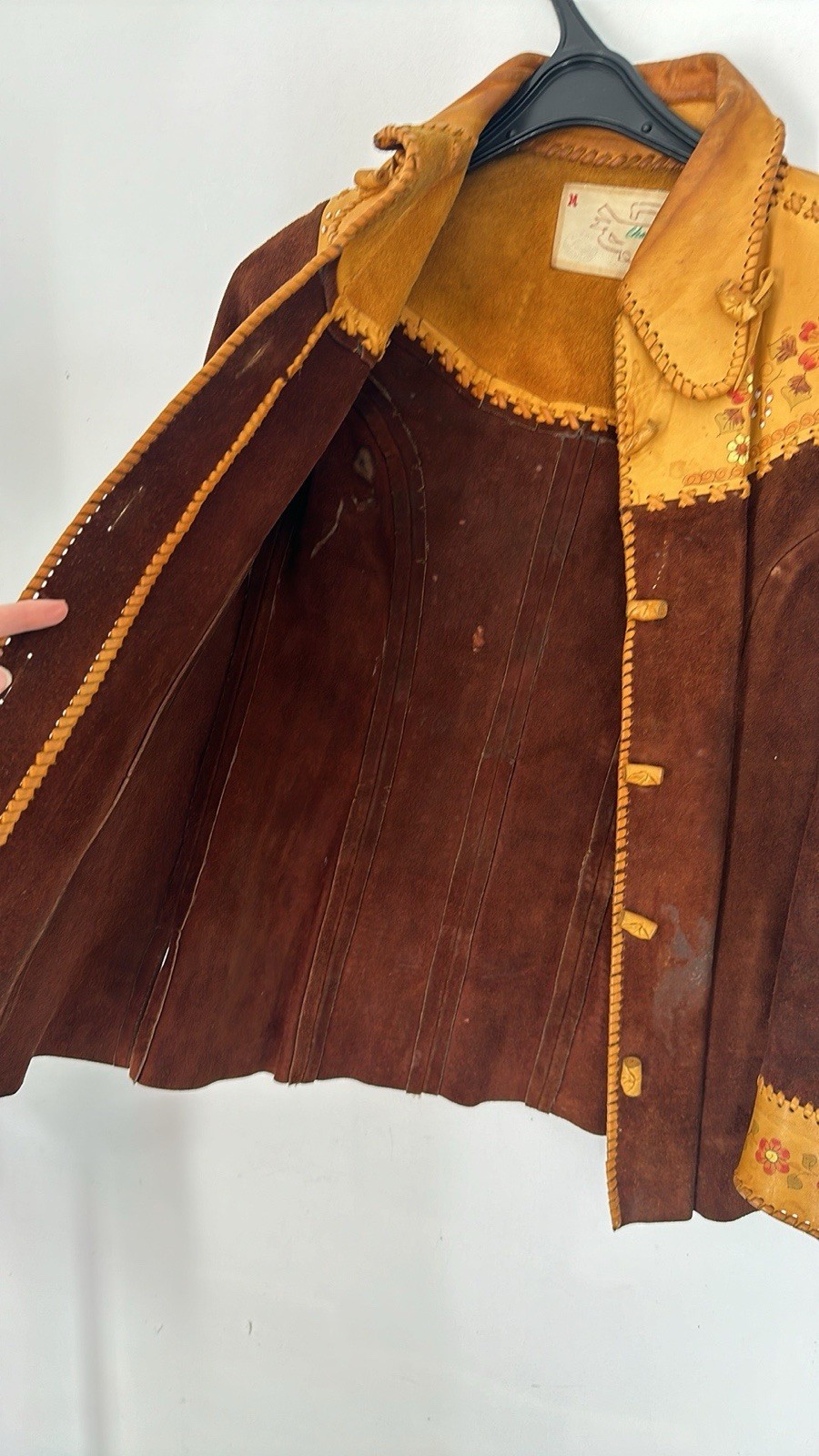 Vintage 70s CHAR Handpainted Hippy Genuine Suede Jacket