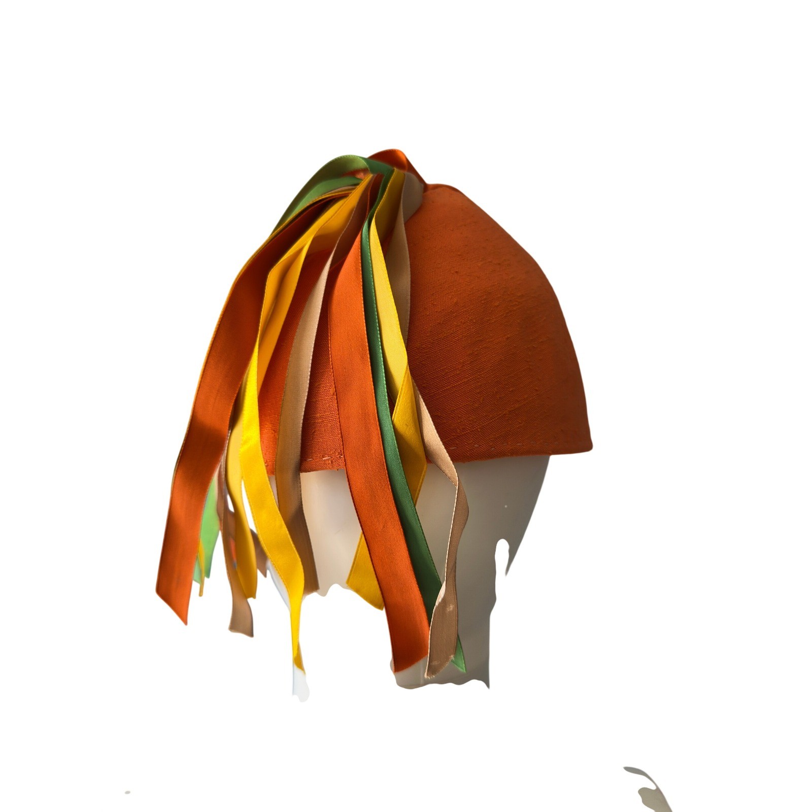 Vintage Orange Pillbox Fascinator Hat Multi Color Ribbon Streamers Retro 60s MCM