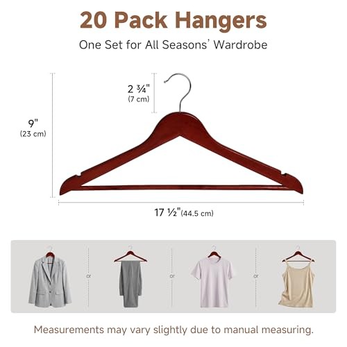 Wooden Hangers 20 Pack, Wood Coat Hangers 0.5″T (20 pack) Dark Cherry Color