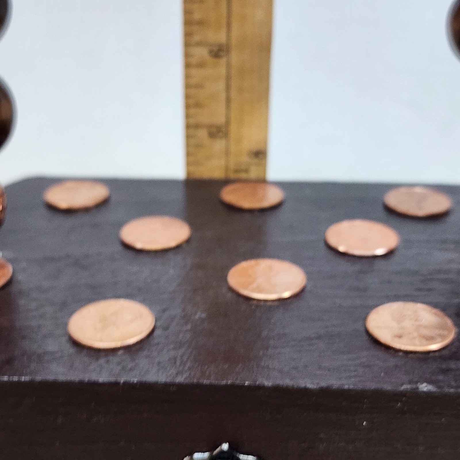 Handmade Wooden Purse Box Copper Penny Decor Beaded Handle Rustic Storage Chest