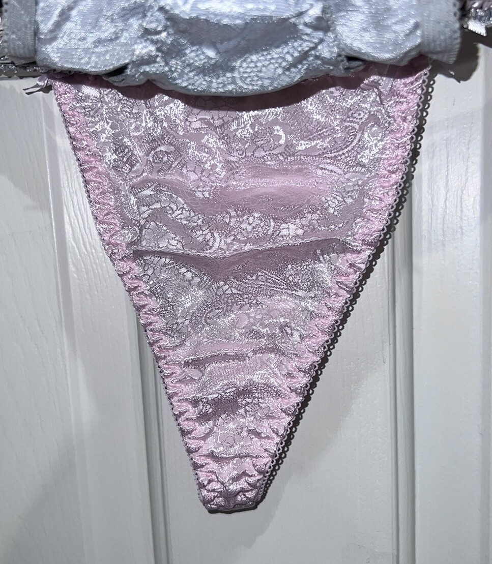 VTG Gilligan & O’Malley Satin Thongs 3 Pack Medium M 6 Pink Gray Floral Sexy