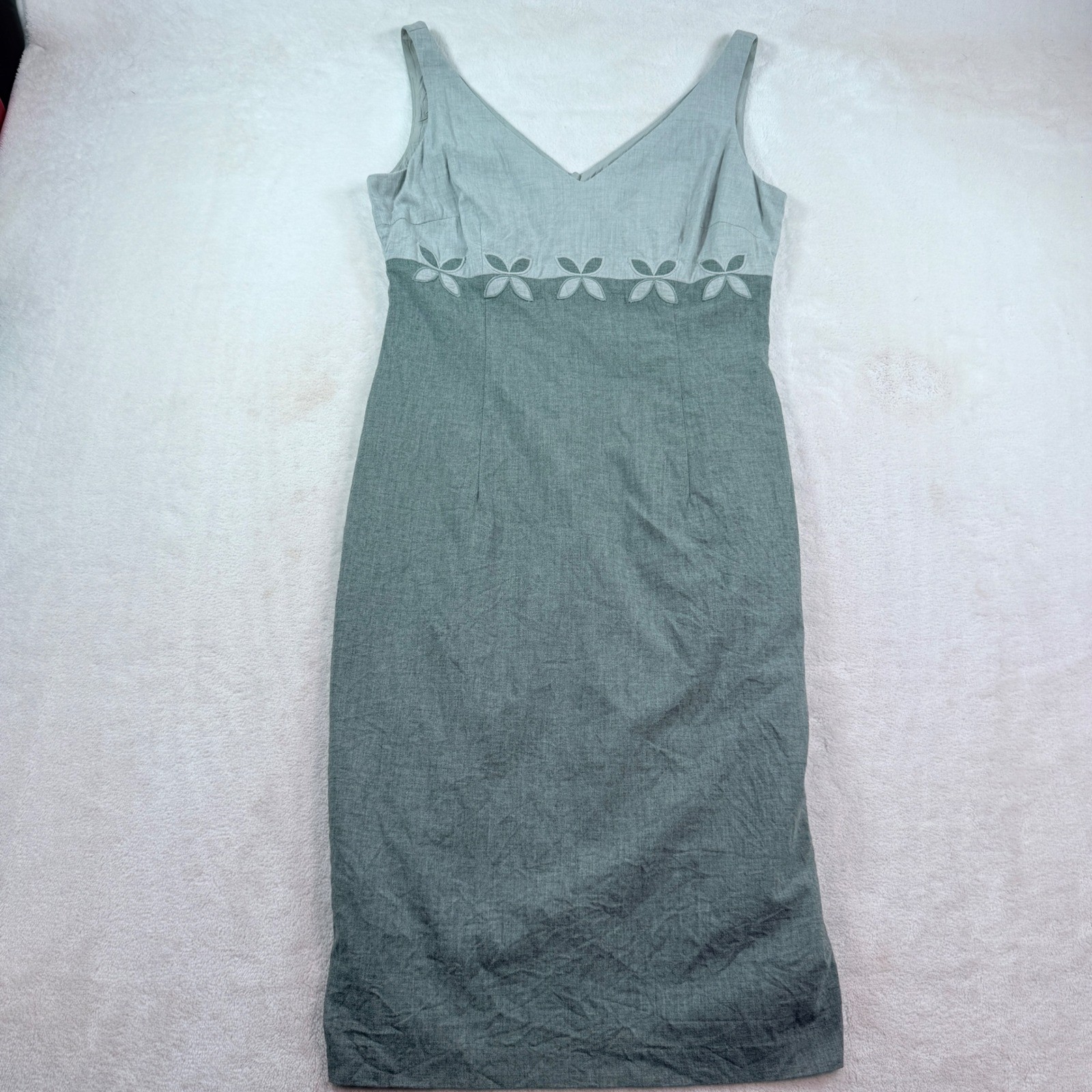 Laundry by Shelli Segal Vintage 90s Grey Colorblock Floral Sheath Dress L9826