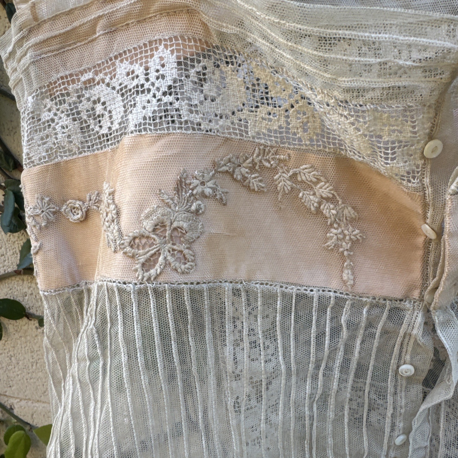 Antique Edwardian Mixed Net Lace Camisole Silk Flowers Dress Blouse Vintage