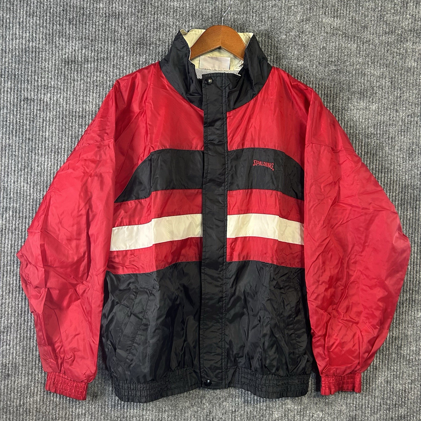 Vintage Windbreaker Jacket Mens Large Spalding Red Black Zip Up