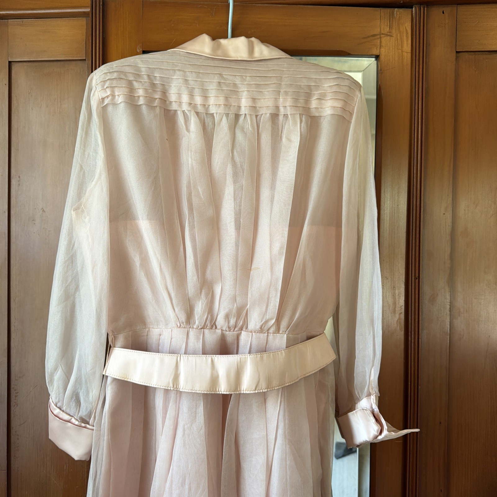 Vintage 1950s Elinor Gay Pink Chiffon Organza Button Up Belted Party Dress