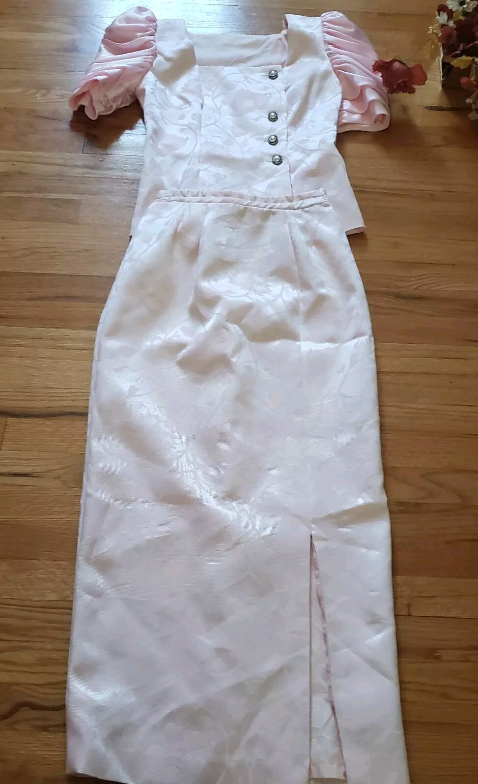 Vintage 1970’s MISS ELLIETTE Pink Ruffle 2 Piece Dress Suit Size S/M