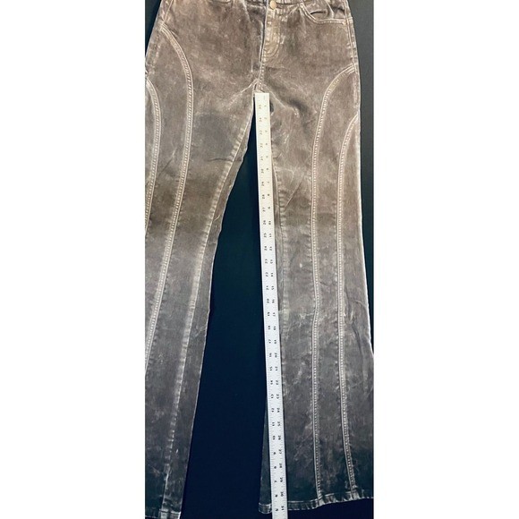 Baykan Denim Brown Velvet Flocked Flare Jeans Designer Sample One of a kind