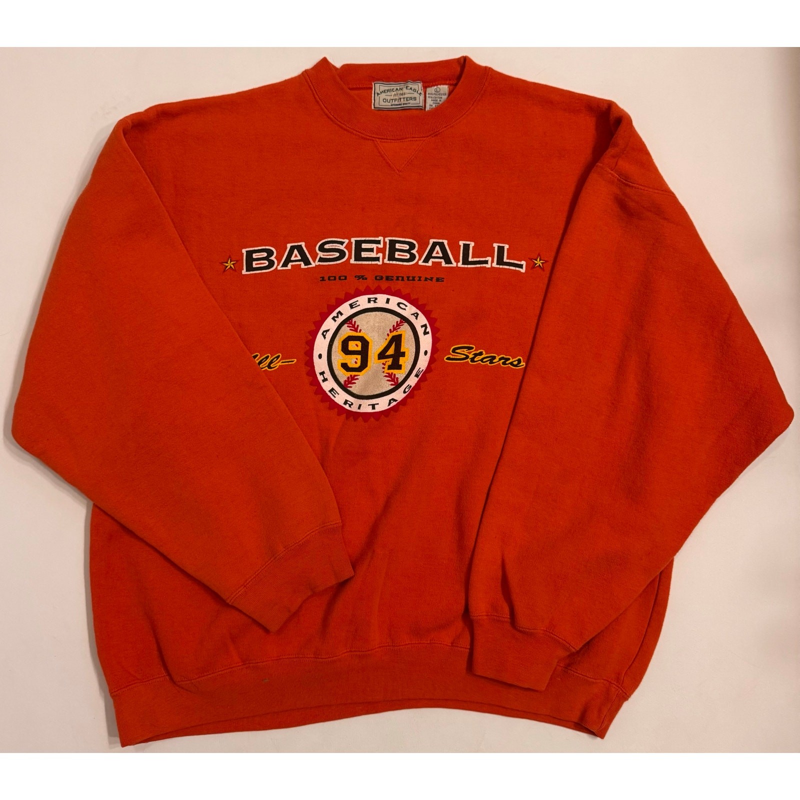 Vtg Y2K American Eagle Outfitters Orange Baseball Crewneck Sweatshirt Size L