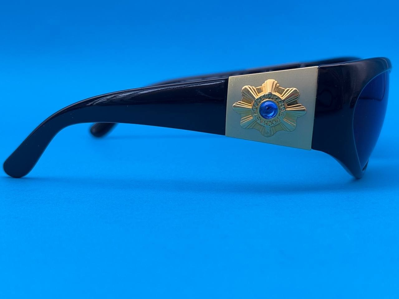 Vintage Rochas Paris 9031 42 Sunglasses Black Blue Lenses Made In France Rare