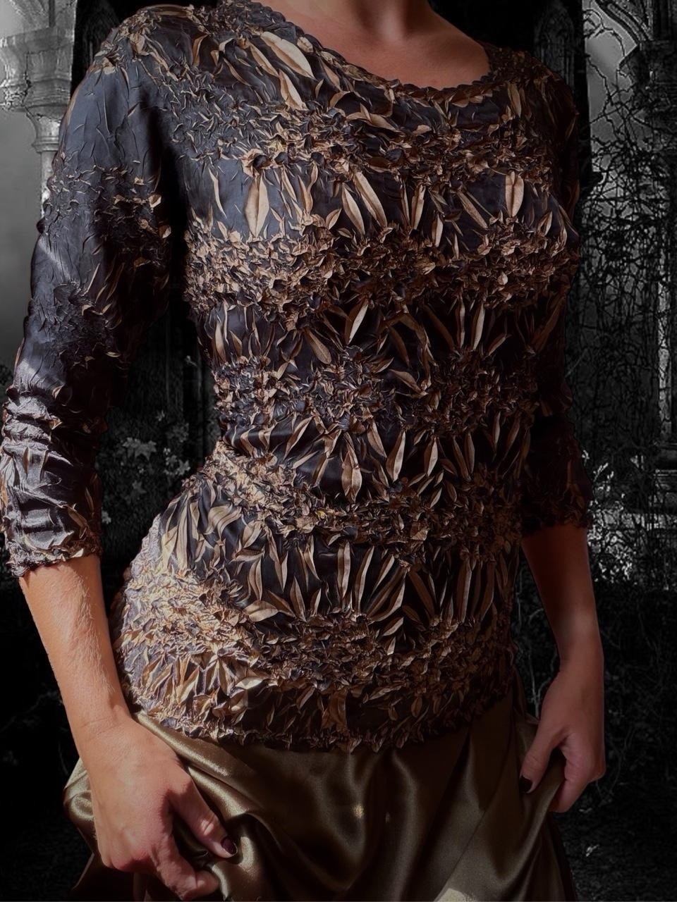 1990s bronze & gold popcorn floral knit top