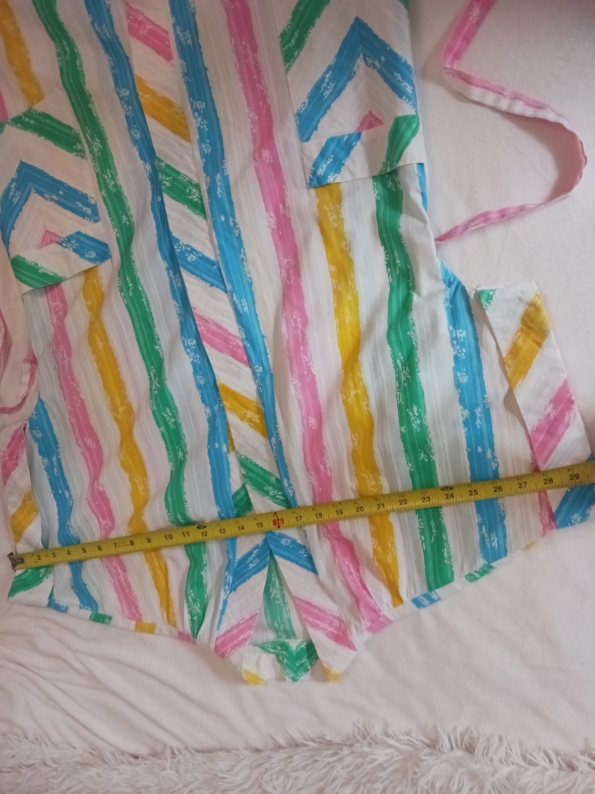 VTG 90s pastel stripes Lounge Robe M L Rainbow Bathrobe lightweight pink yellow