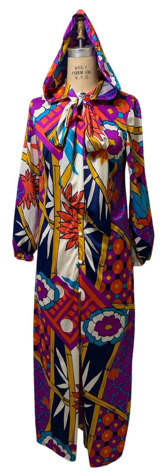 COLE of CALIFORNIA Vintage 70s Women’s Hooded Beach Cover-Up Caftan Dress Sz M/L
