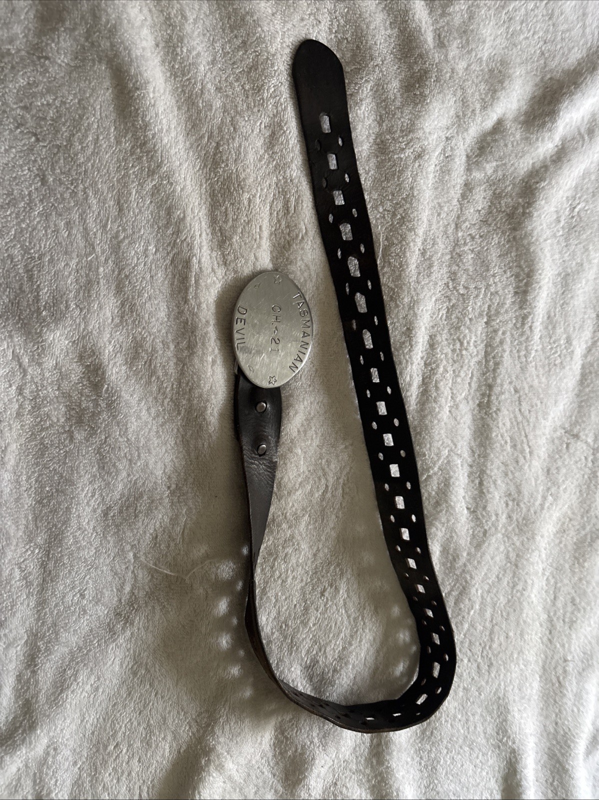 Tasmanian Devil Leather Belt Vintage Length Is 40 Inches Including Buckle ￼