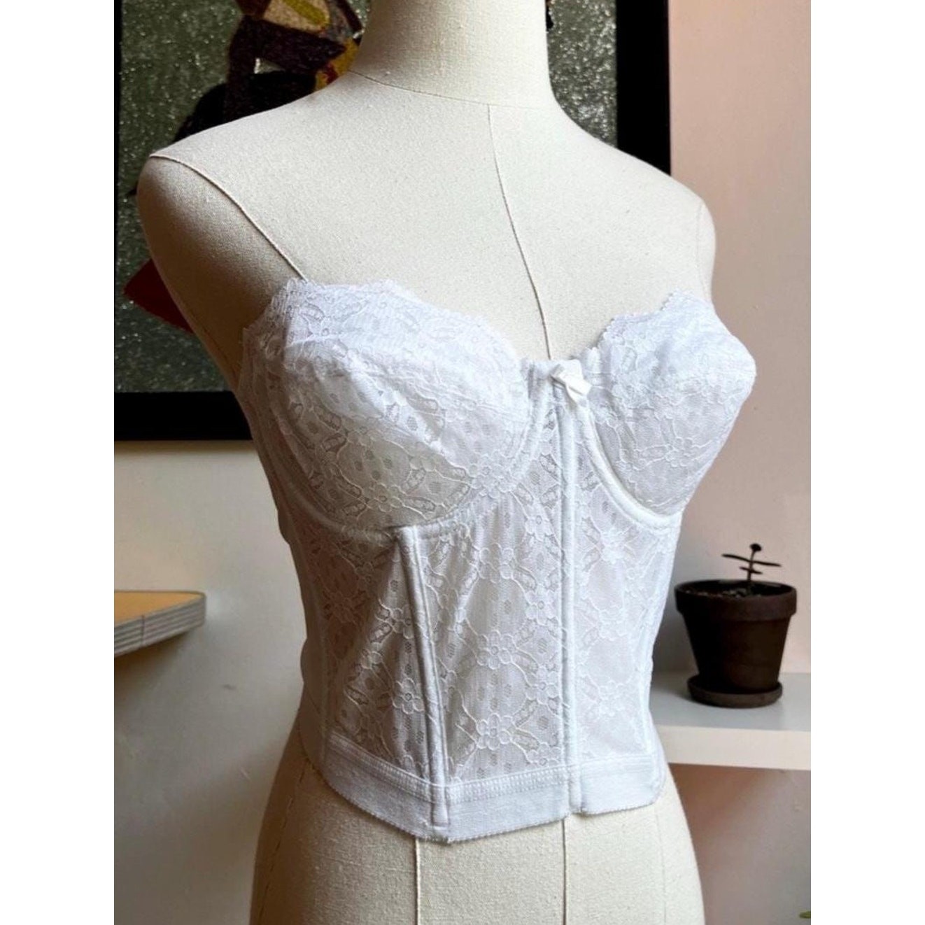Vintage 80s Ivory Lace Corset Top | Underwire Bustier | Madonna Style | 38B
