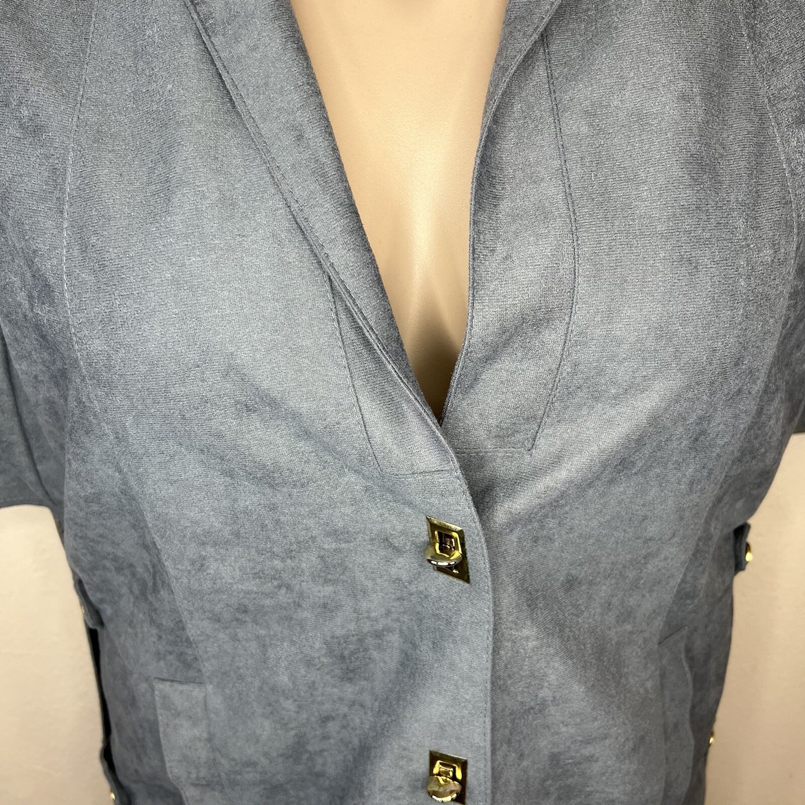 XL Vintage 80s MJ Seattle Grey Faux Suede Capelet Blazer Jacket Lined