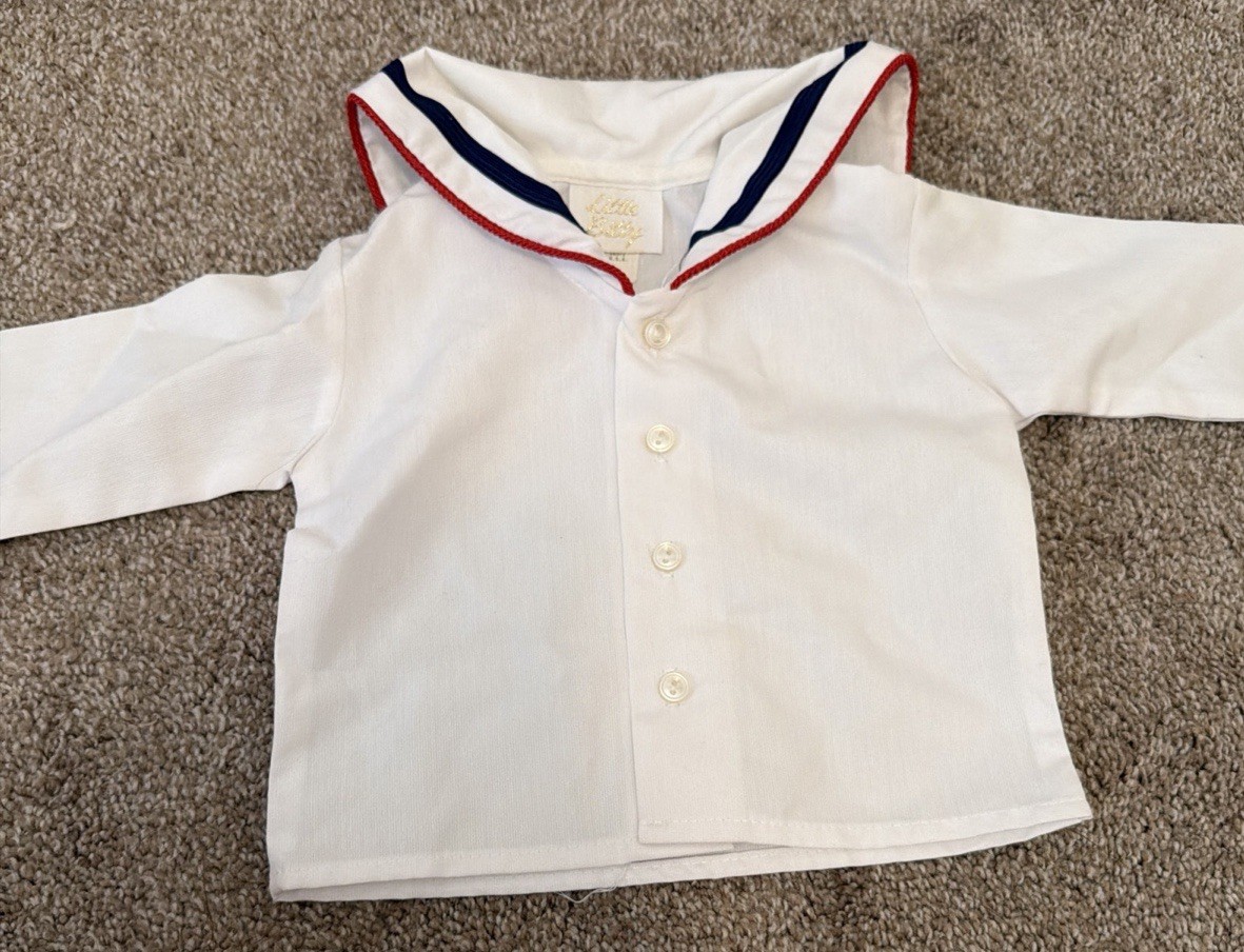 Little Bitty Nautical Sailor Collar Long Sleeve Button Front Shirt Top Size 12