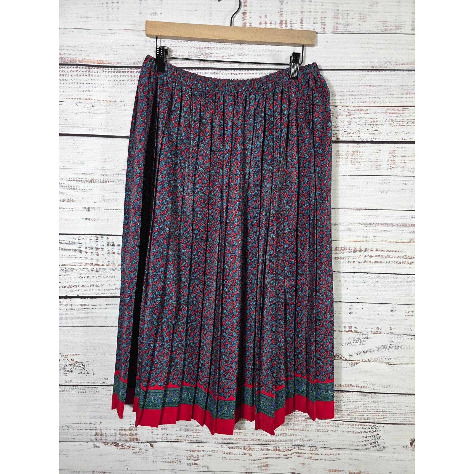 VTG Leslie Fay Pleated Midi Skirt Womens size 14 Paisley Print Made In USA