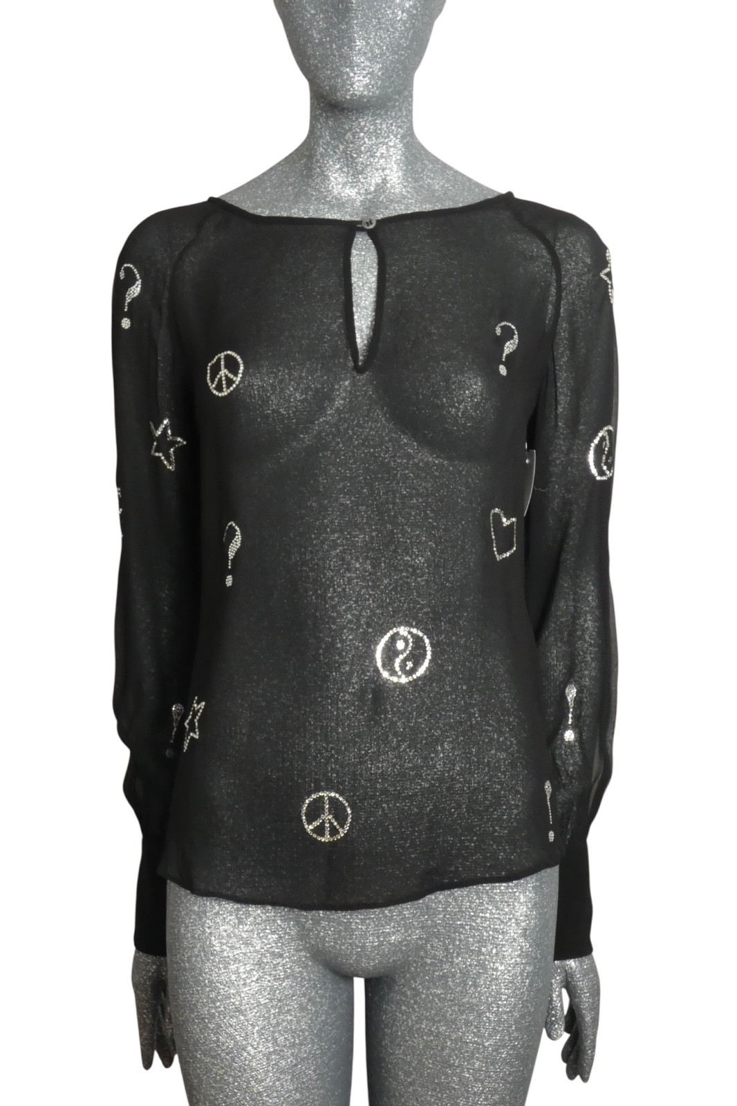 MOSCHINO COUTURE – 1998 Rhinestone Chiffon Blouse, Size 6